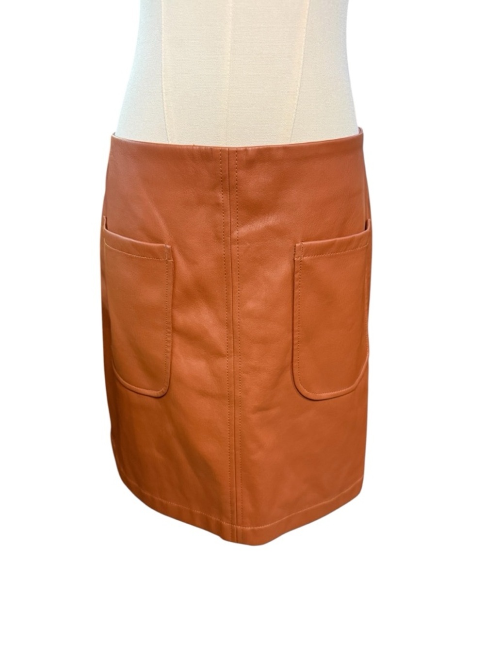 Maeve by Anthropologie Colette Brown Cognac  Faux Leather A Line Mini Skirt Sz M